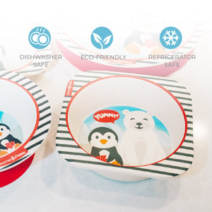 Primo Passi Bamboo Fiber Kids Square Bowl Winter Friends 5.5x5.5x1.5