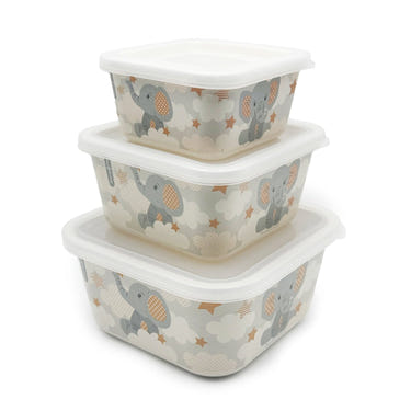 Lunch Boxes, Set of 3, Little Elephant, Bamboo Fiber Kids Food Storage Containers