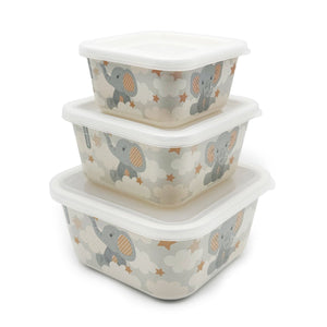 Lunch Boxes, Set of 3, Little Elephant, Bamboo Fiber Kids Food Storage Containers