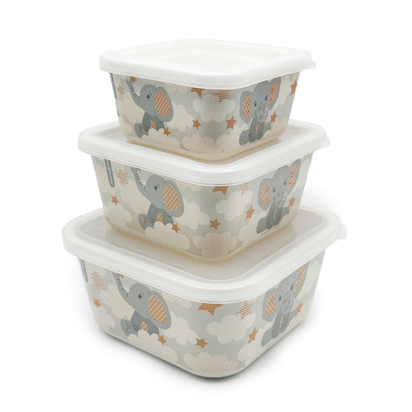 Primo Passi - Bamboo Fiber Kids Food Containers, Set of 3, Little Elephant
