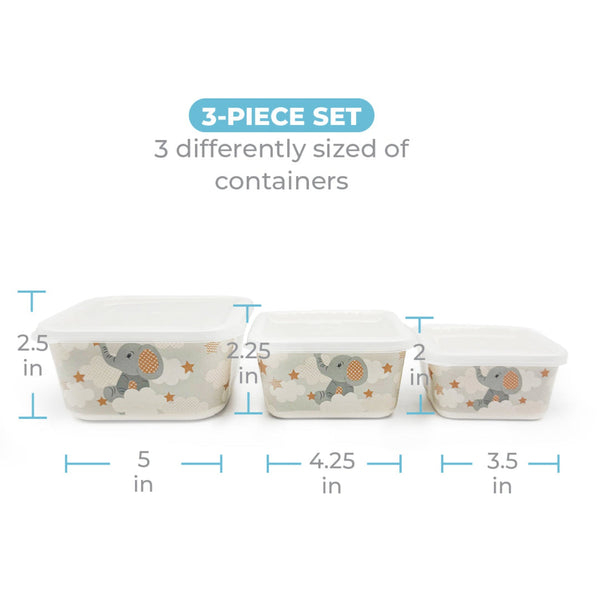 Lunch Boxes, Set of 3, Little Elephant, Bamboo Fiber Kids Food Storage Containers