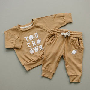 Touchdown Football Bamboo Crewneck & Jogger Set for toddlers 2T-5T, stylish and comfortable baby apparel.