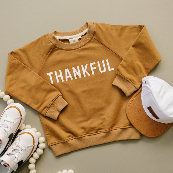 Thankful Organic Cotton Crewneck Sweatshirt - Cream or Brown