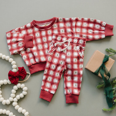 Red Plaid Christmas Tree Jogger Pants