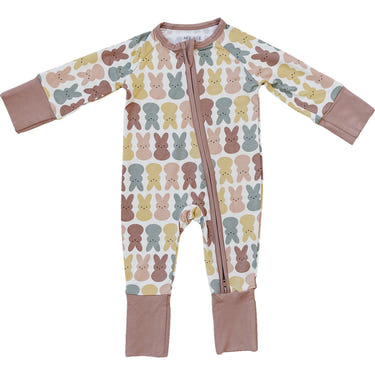Dusty Rose Peep Bamboo Zipper Pajamas for babies - soft, stylish, and comfortable sleepwear.