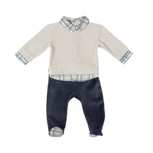 MELVIN | Boys Ivory & Navy Blue Velour All-in-One