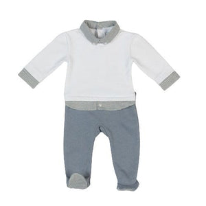 MELVIN | Boys White & Blue Organic Cotton Babygrow