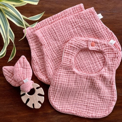 Wendy Anne Gift Set - Bib, Burp and Teether with Organic Cotton Gauze - MOOGCO Baby