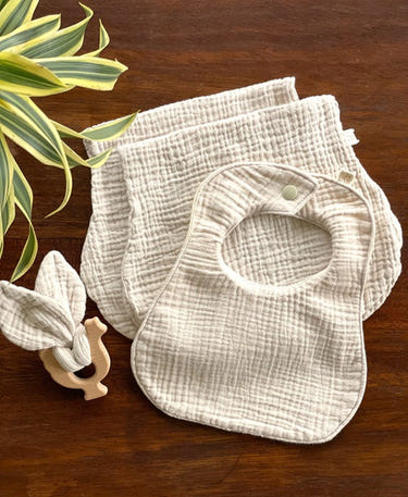 Wendy Anne Gift Set - Bib, Burp and Teether with Organic Cotton Gauze - MOOGCO Baby