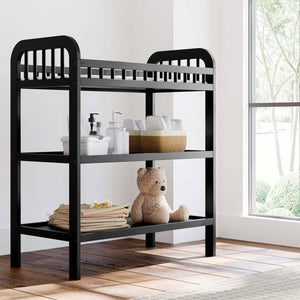 Baby Changing Table in Black Wood Finish with Safety Rail and Changing Pad