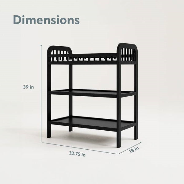 Baby Changing Table in Black Wood Finish with Safety Rail and Changing Pad