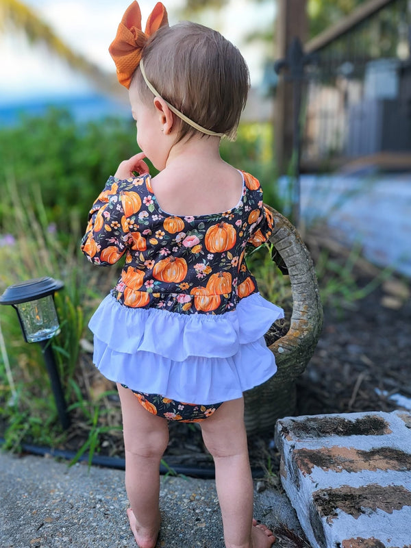 Fall pumpkins ruffle romper