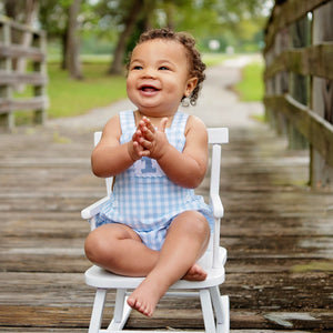 Smocked Blue First Birthday Bubble - MOOGCO Baby