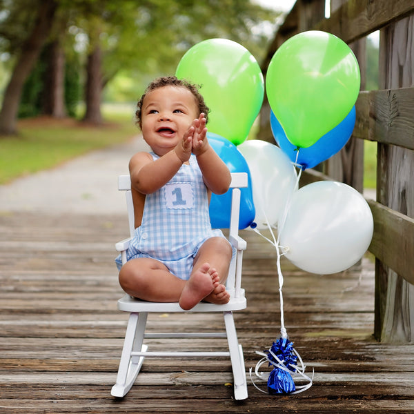 Smocked Blue First Birthday Bubble - MOOGCO Baby