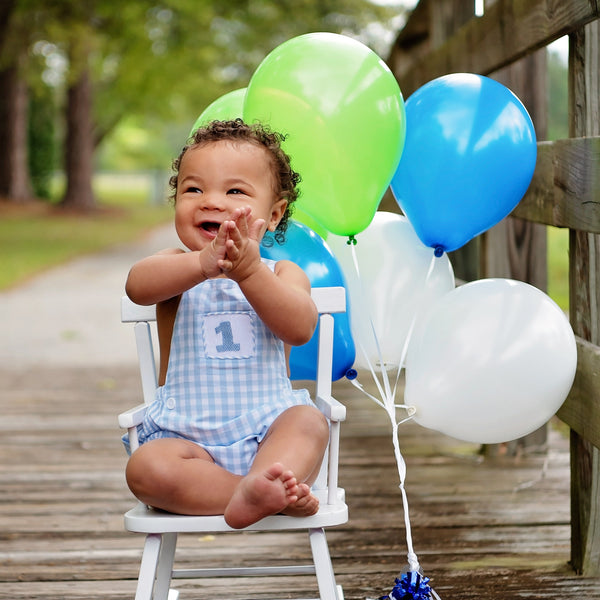 Smocked Blue First Birthday Bubble - MOOGCO Baby