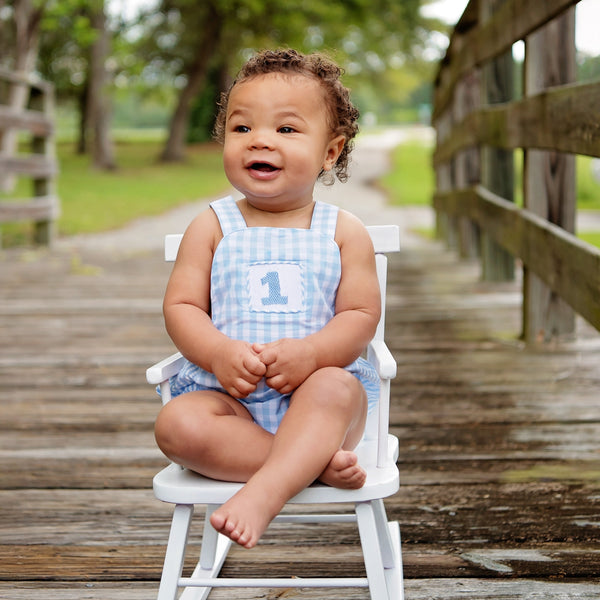 Smocked Blue First Birthday Bubble - MOOGCO Baby