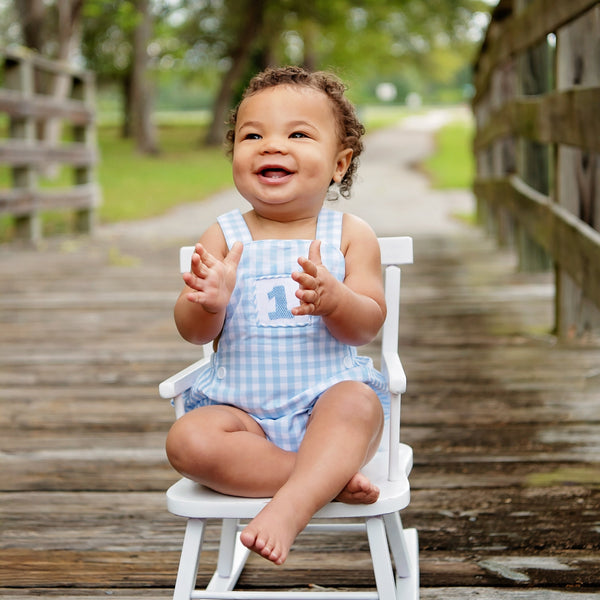 Smocked Blue First Birthday Bubble - MOOGCO Baby