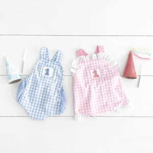 Smocked Blue First Birthday Bubble - MOOGCO Baby