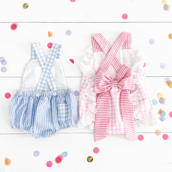 Smocked Blue First Birthday Bubble - MOOGCO Baby