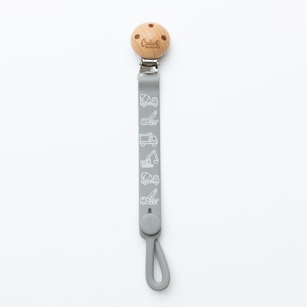 Nash Everything Clip in Trucks + Diggers design, perfect pacifier clip for babies.