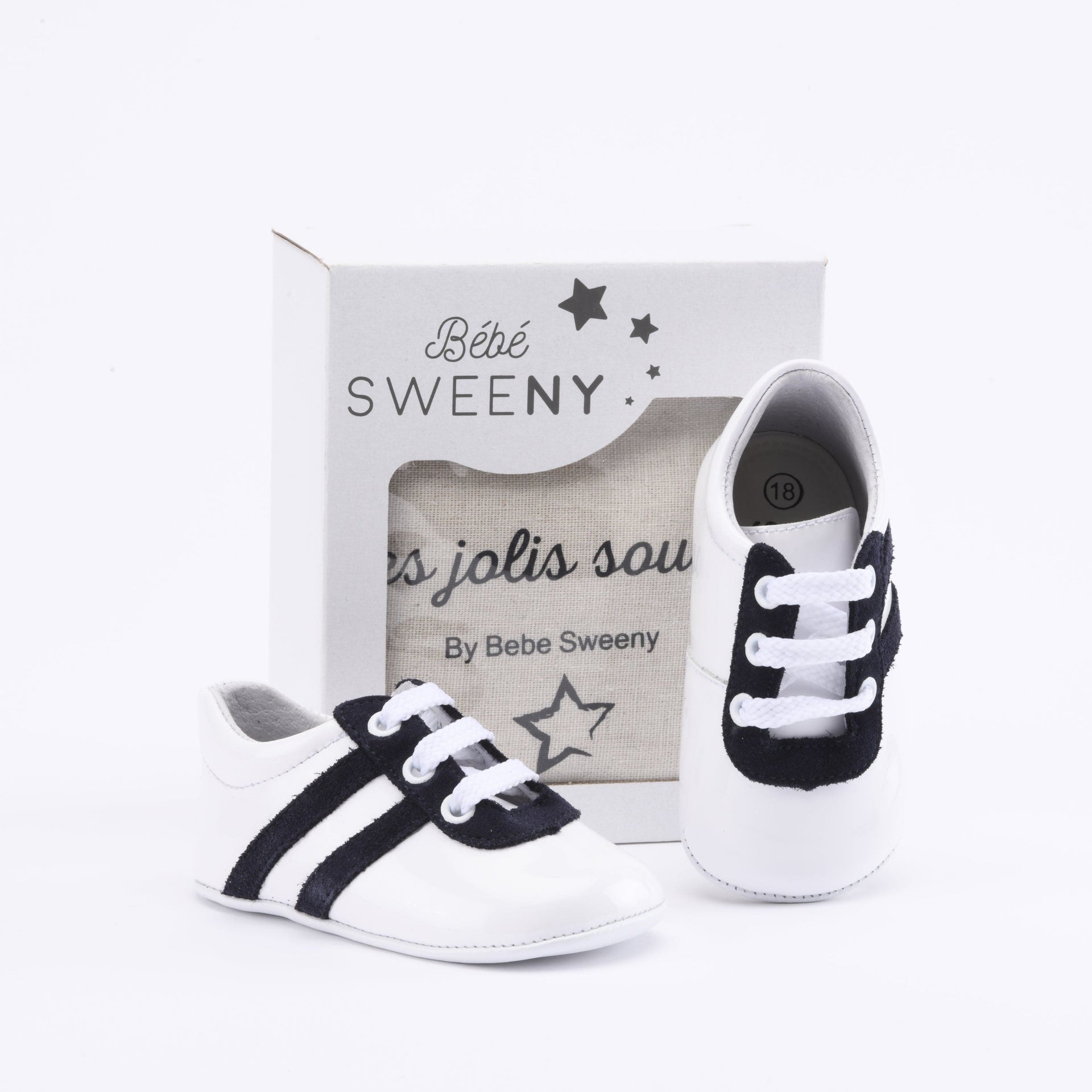 White & Navy Blue Leather Pre Walker Trainers