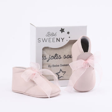 Bebe Sweeny Baby Girls Pink Leather Pre Walker Shoes Organza