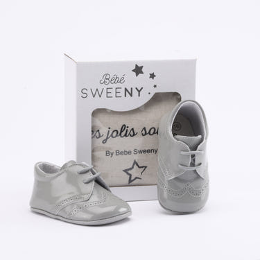 Boys Grey Patent Leather Pre-Walker Lace Shoes - MOOGCO Baby