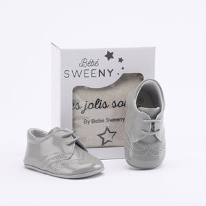 Boys Grey Patent Leather Pre-Walker Lace Shoes