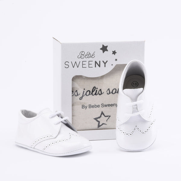 Boys White Patent Leather Pre-Walker Lace Shoes