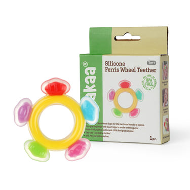Haakaa Silicone Ferris Wheel Teether in vibrant colors for soothing baby's gums and promoting sensory play.