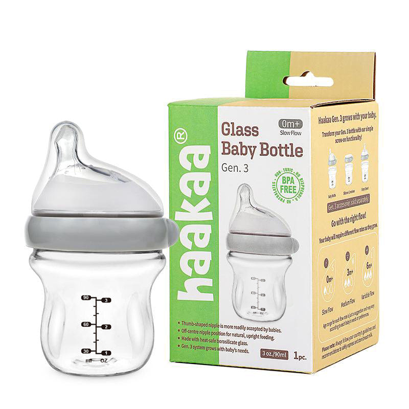 Haakaa Generation 3 Glass Baby Bottle 3 oz/90 ml - safe, eco-friendly feeding solution for infants.