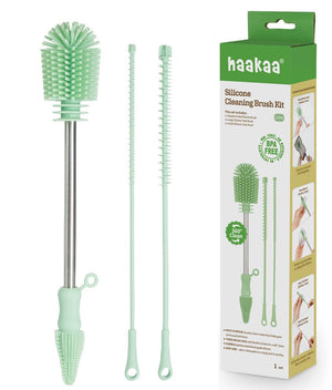 Haakaa Silicone Cleaning Brush Kit for baby bottles, shown at angle 10, perfect for gentle and effective cleaning.