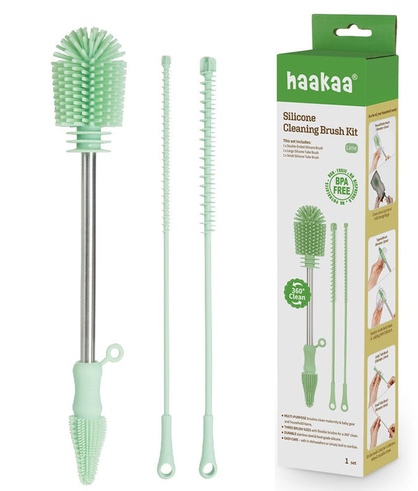 Haakaa Silicone Cleaning Brush Kit for baby bottles, shown at angle 10, perfect for gentle and effective cleaning.