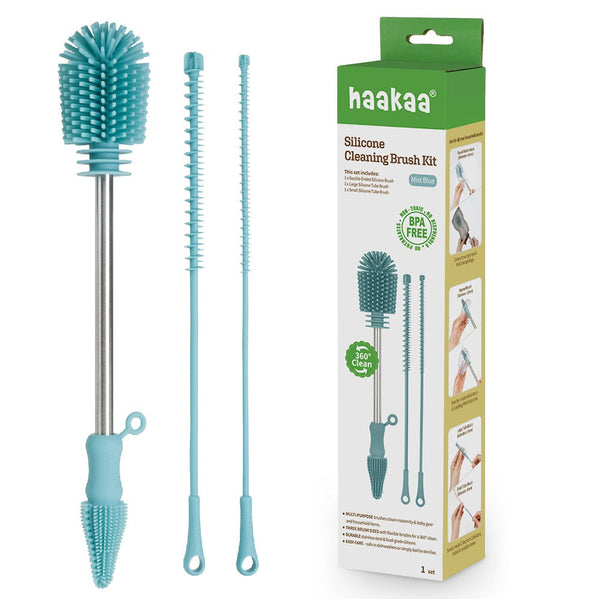 Haakaa Silicone Cleaning Brush Kit for safe and effective baby bottle cleaning.