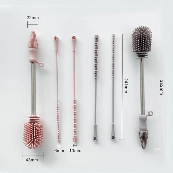 Haakaa Silicone Cleaning Brush Kit for bottles, featuring durable brushes for effective cleaning at angle 7.