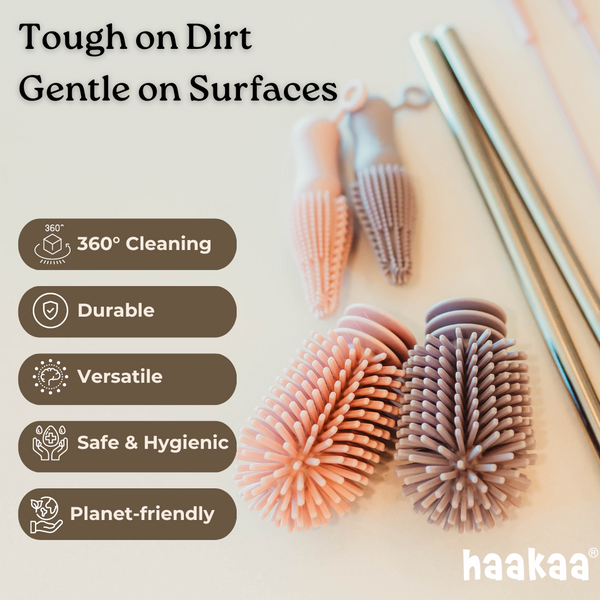 Haakaa Silicone Cleaning Brush Kit for bottles, shown from angle 2, perfect for easy and effective cleaning.