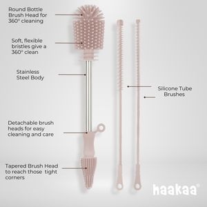 Haakaa Silicone Cleaning Brush Kit for bottles, shown at angle 4, perfect for safe and effective cleaning.
