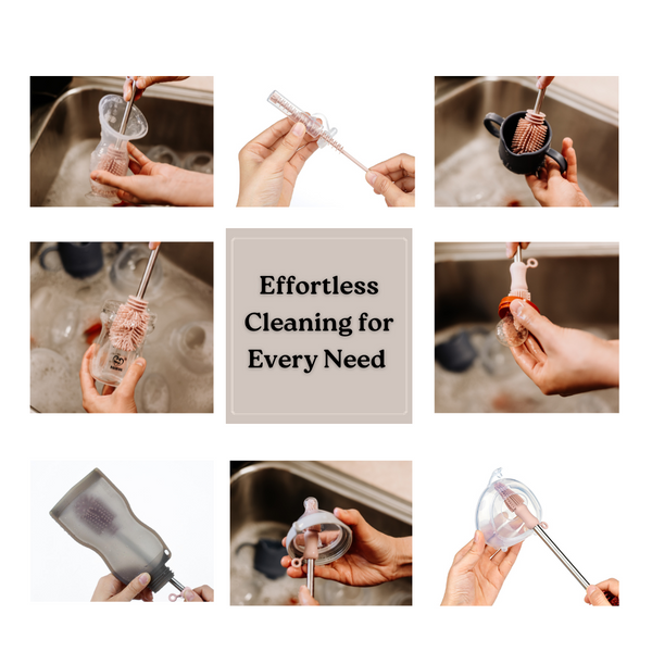 Haakaa Silicone Cleaning Brush Kit for bottles, showcasing angle 3 of the versatile cleaning tools.
