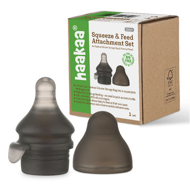 Haakaa Silicone Squeeze & Feed Attachment Set for easy and mess-free baby feeding.
