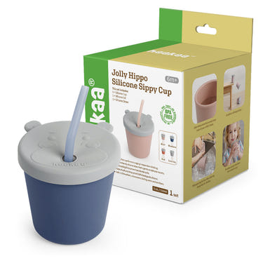 Haakaa Jolly Hippo Silicone Sippy Cup - cute, durable baby bottle for easy sipping and mess-free feeding.