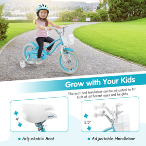 14/16/18 Inch Kids Bike with dual brakes and adjustable seat, perfect for young riders. Angle view showcasing design.