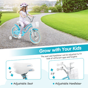 14/16/18 inch kids bike with dual brakes and adjustable seat, perfect for young riders. Angle view showcasing design.