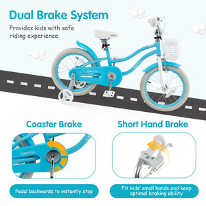 14/16/18 Inch Kids Bike with dual brakes and adjustable seat, perfect for young riders. Angle view showcasing design.
