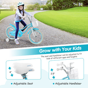 14/16/18 Inch Kids Bike with dual brakes and adjustable seat, perfect for young riders. Angle view showcasing design.
