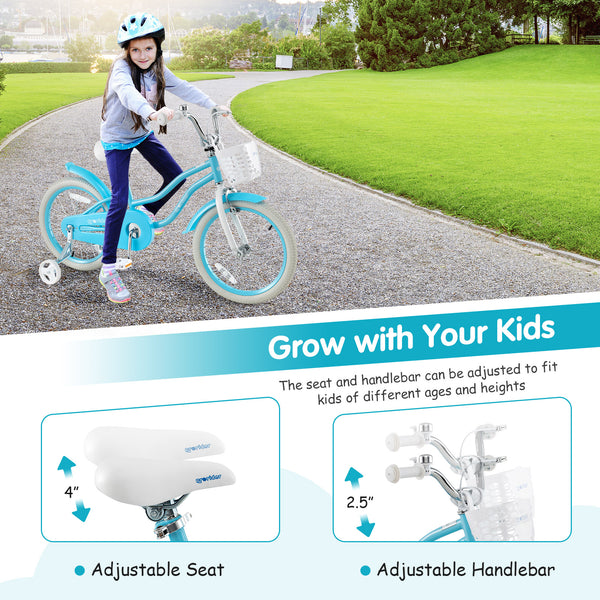 14/16/18 Inch Kids Bike with dual brakes and adjustable seat, perfect for young riders. Angle view showcasing design.