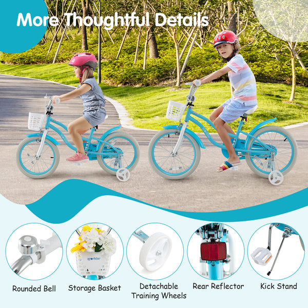 14/16/18 inch kids bike with dual brakes and adjustable seat, perfect for young riders, shown at a 24-degree angle.