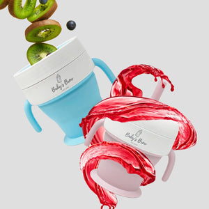 2 In 1 Snack Cups for babies, featuring a secure design and easy grip, perfect for on-the-go snacking.