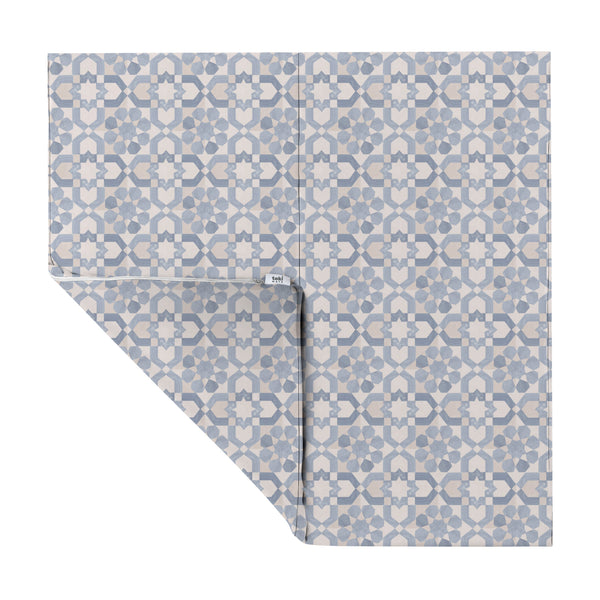 Blue tile vegan leather play mat at angle 7, perfect for stylish and safe baby playtime.