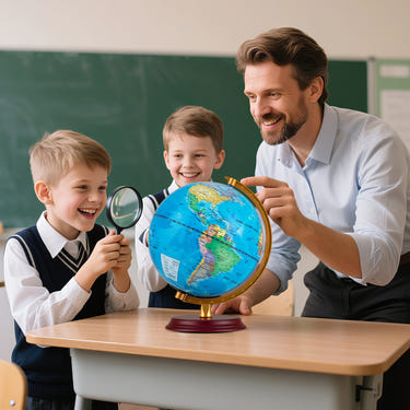 8 Inch Illuminated World Globe Night Light up Globe Lamp with Wooden Stand and HD Map