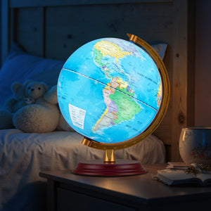 8 Inch Illuminated World Globe Night Light up Globe Lamp with Wooden Stand and HD Map